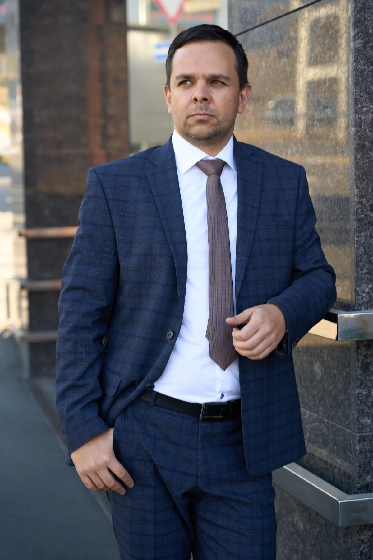 Lawyer outside a building
